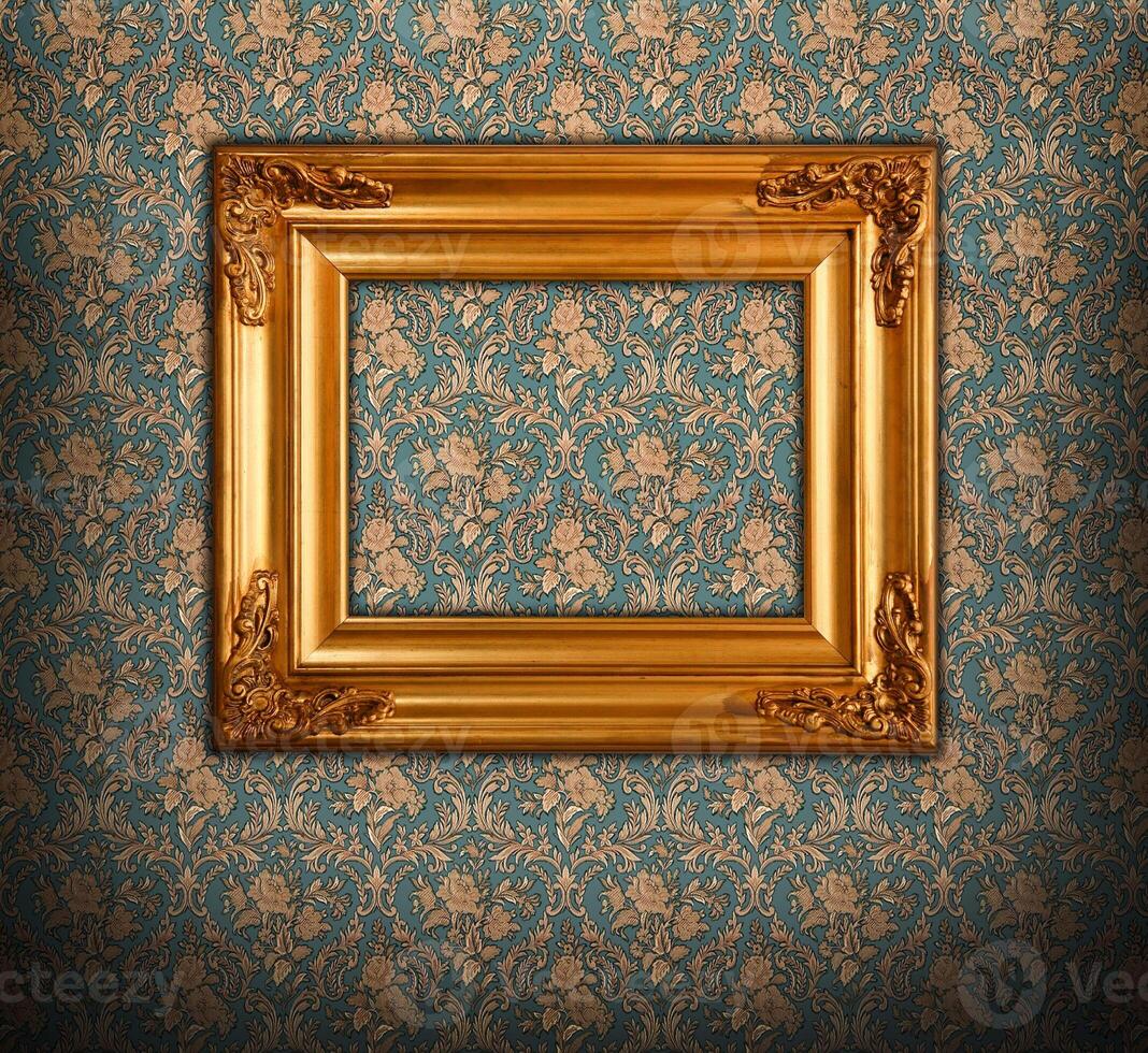 Golden picture frame baroque style. photo