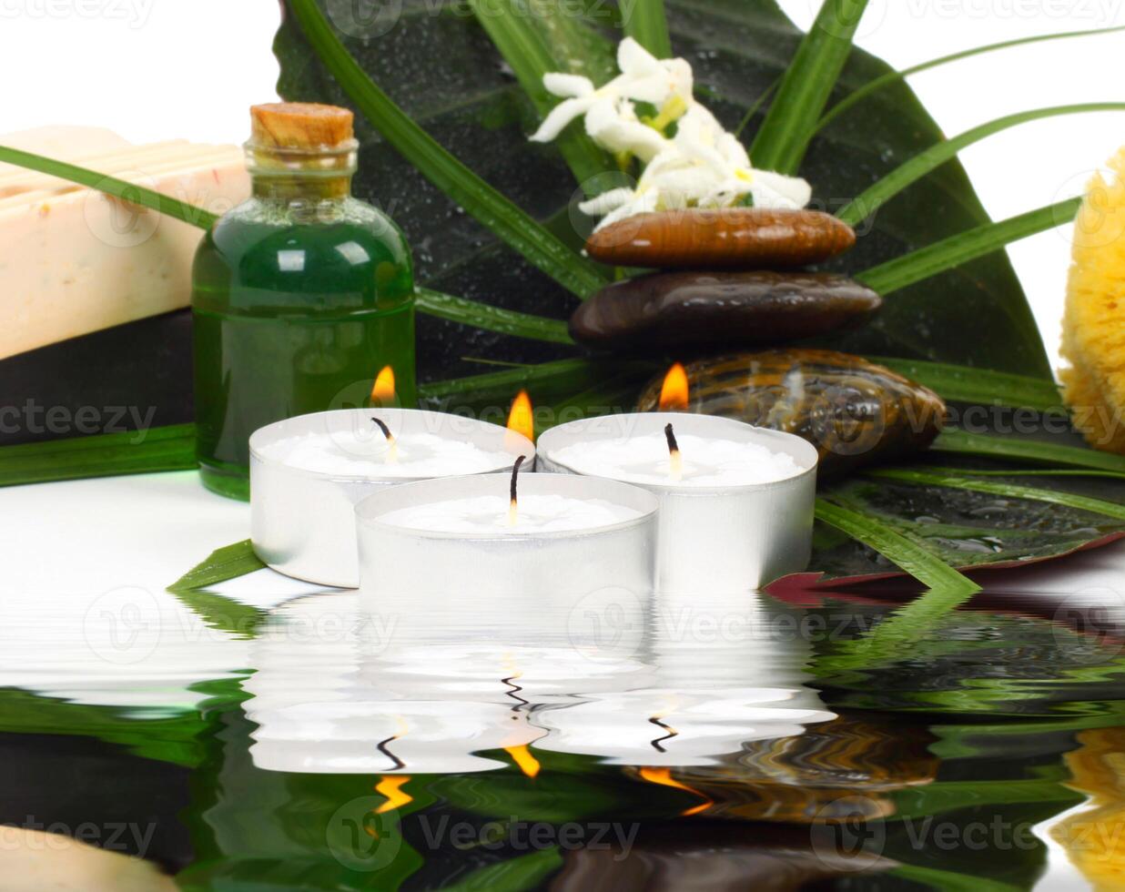 Accessories for spa with flowers of jasmine photo