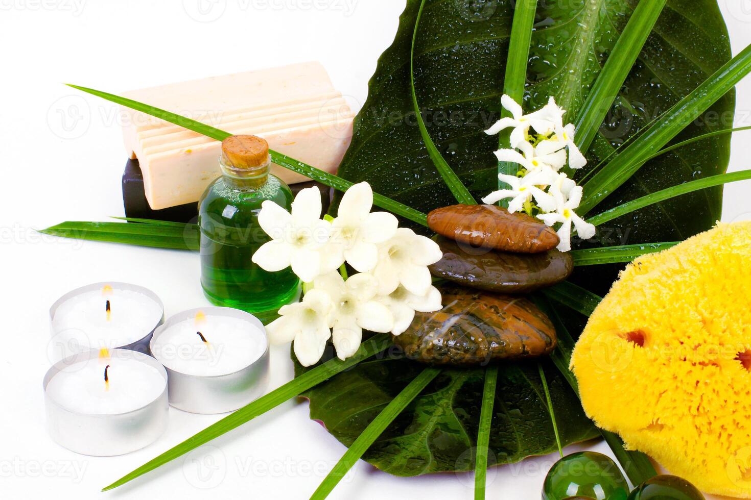 Accessories for spa with flowers of jasmine photo
