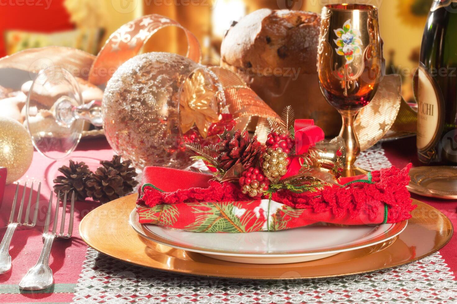 Decorated Christmas Dinner Table Setting photo