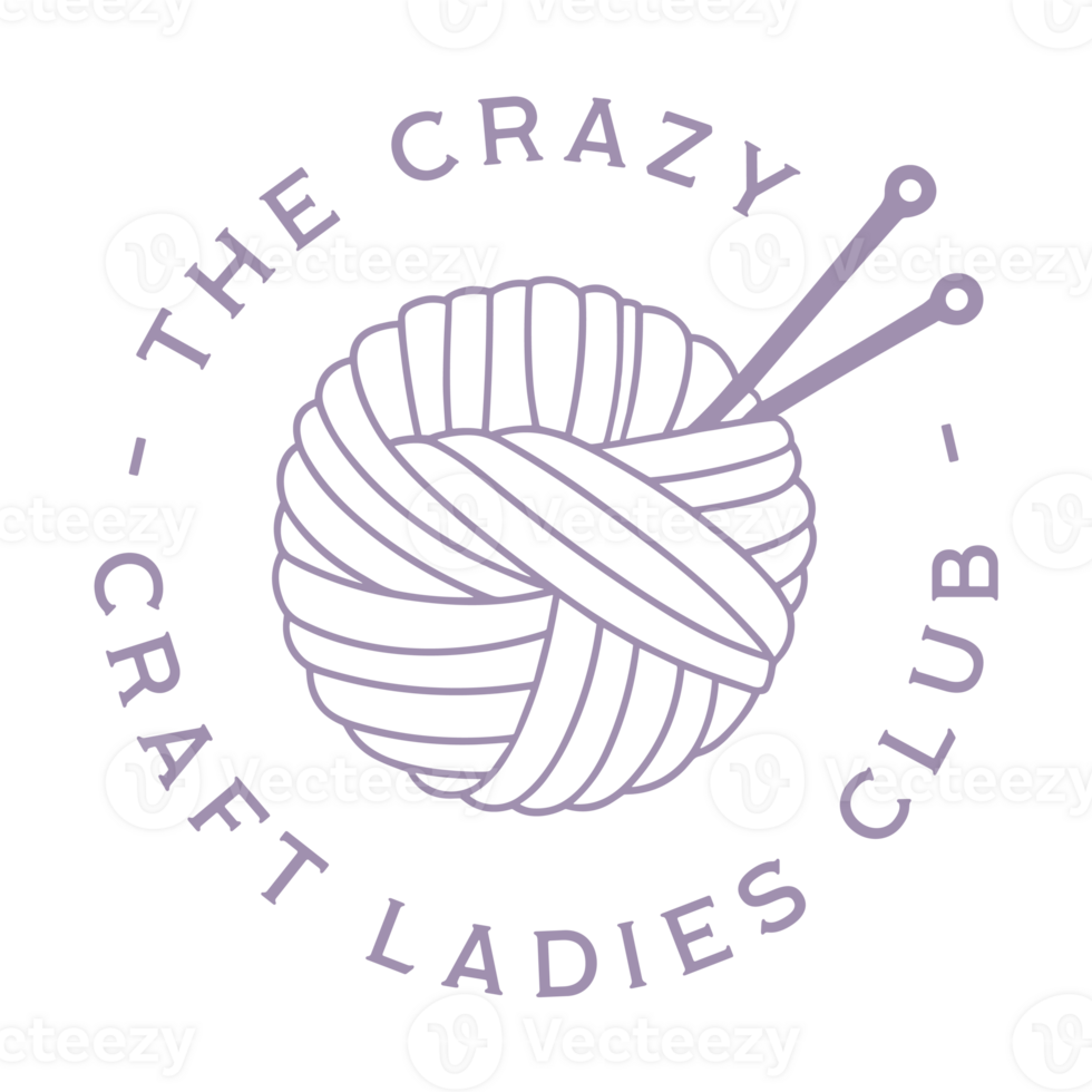 Crazy craft lady ladies club crafting knitting class teacher funny quotes yarn crochet lover badge sticker retro wool ball drawing crafty girl purple aesthetic shirt design transparent background png