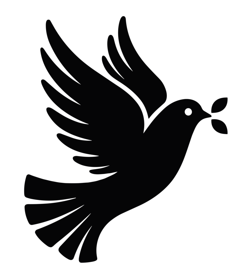 Dove of peace holding olive twig minimalist logo icon clipart drawing silhouette christian symbol concept simple minimal bird black illustration aesthetic isolated element on transparent background png