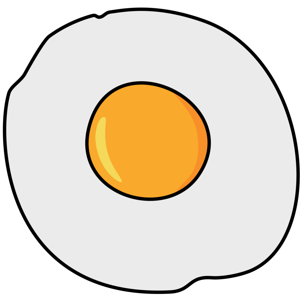 Fried egg with transparent background in a flat color cartoon style breakfast concept, illustration png