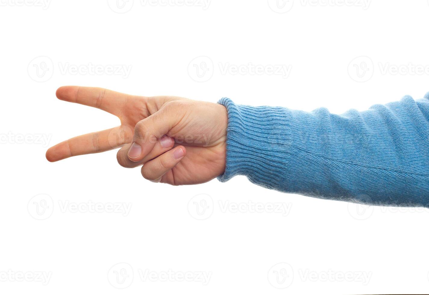 Concept of number two or scissors with hand photo