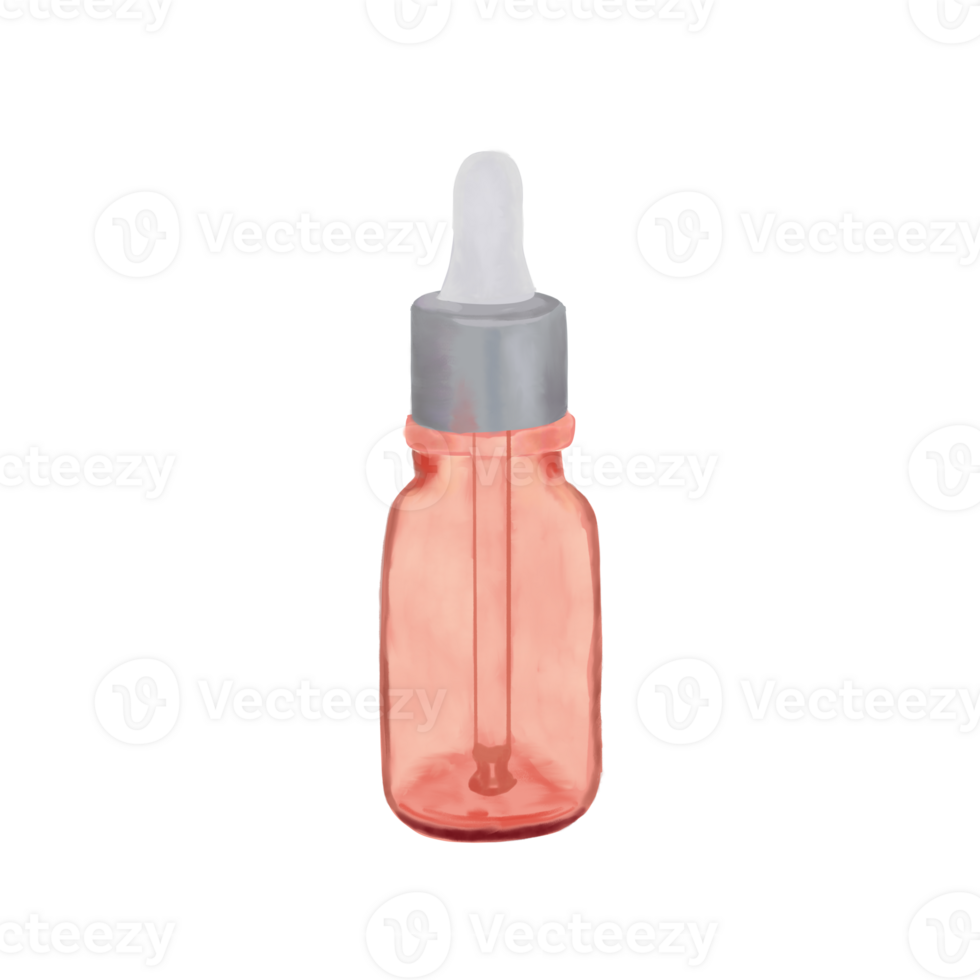 Cartoon style serum bottle, hand drawn container closed with pipette isolated for web banner, ads and etc. png