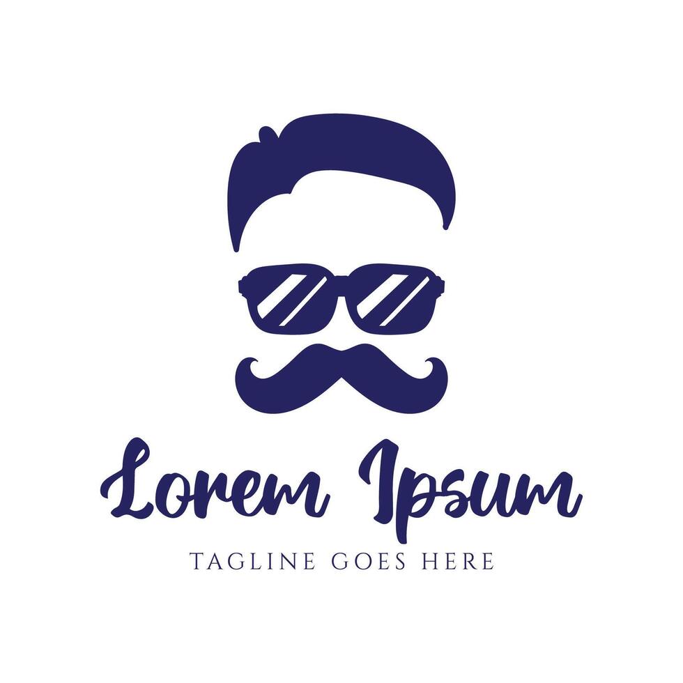 Man Male Masculine with Hairstyle with Sunglasses and Mustache for Gentleman Barbershop Logo Design vector
