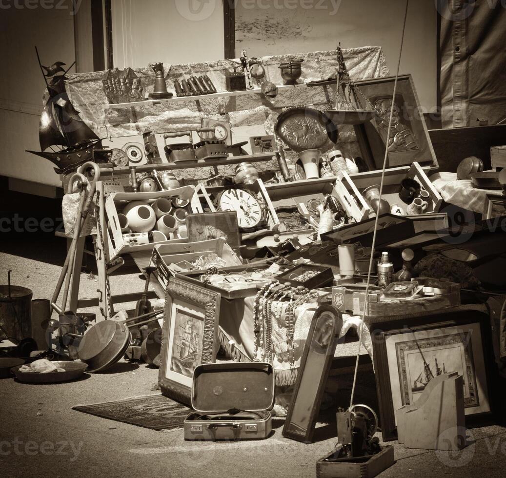 Flea market with seppia effect photo