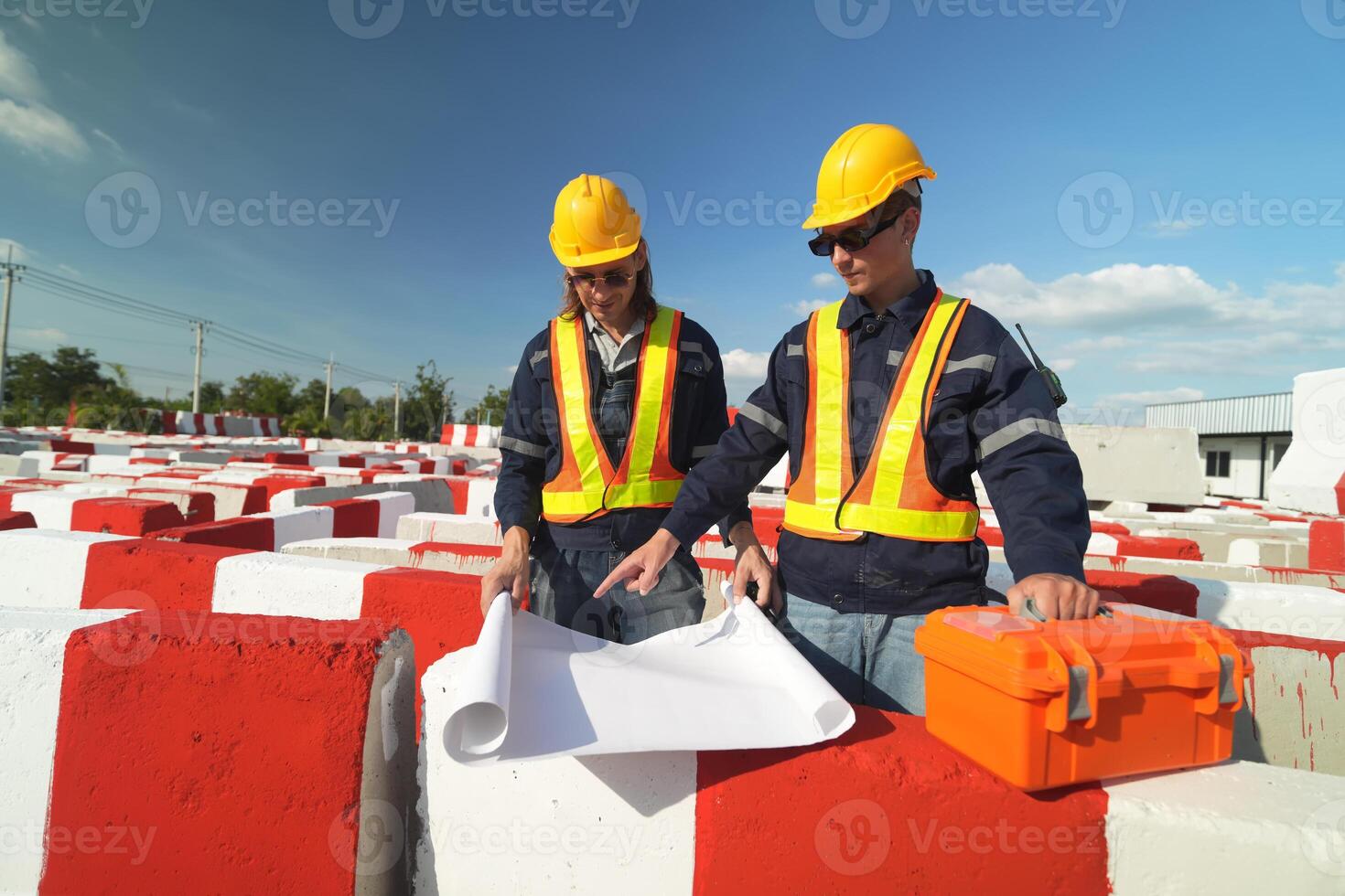 Two men in hard hats photo