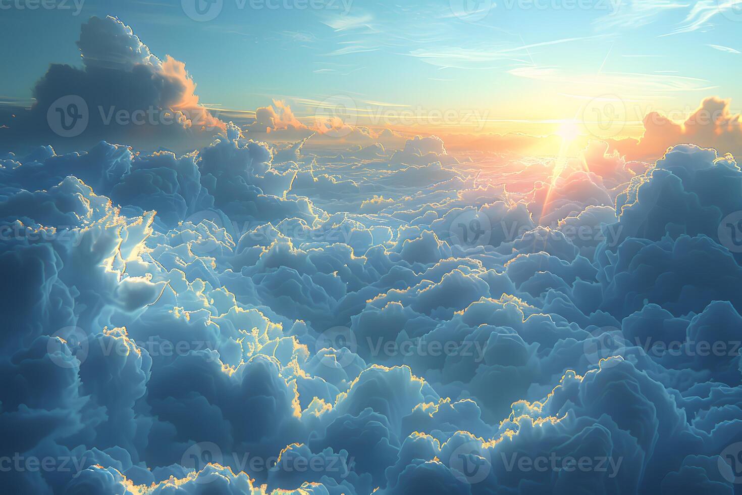 Serene Cloudscape with Sunrise Tranquil Sky for Inspirational Design and Dreamy Art photo