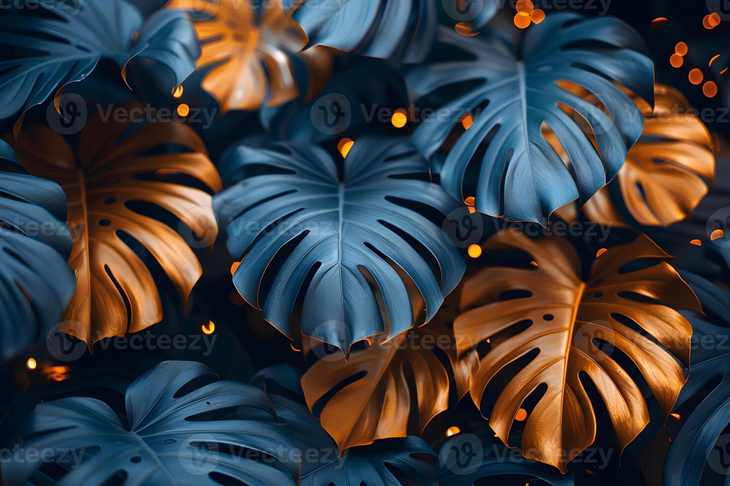 Abstract Monstera Leaves with Warm Lighting - Nature-Inspired Background Design photo