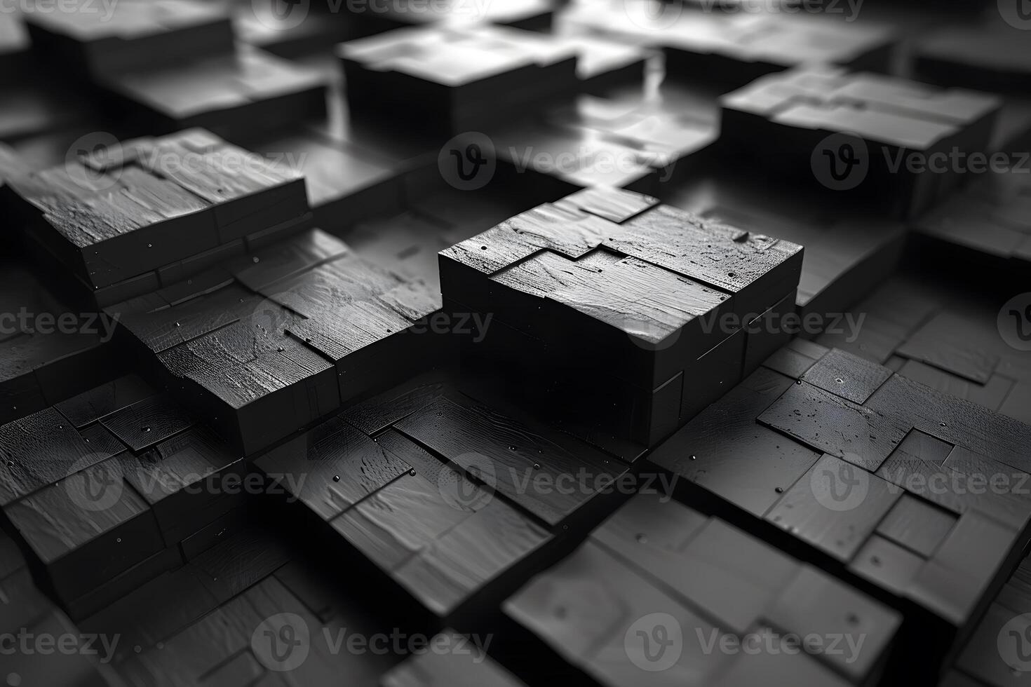 Abstract 3D Geometric Blocks Pattern in Monochrome for Modern Design photo