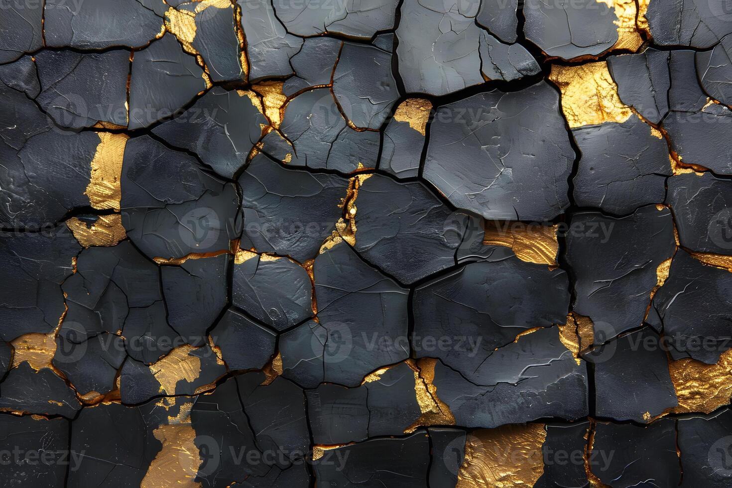 Elegant Abstract Textured Surface with Black and Gold Cracked Pattern for Modern Design photo