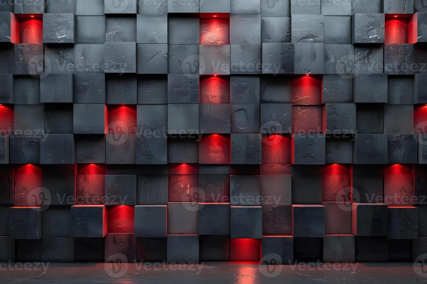 Futuristic Dark Geometric Wall with Red LED Lighting for Modern Design Concepts photo