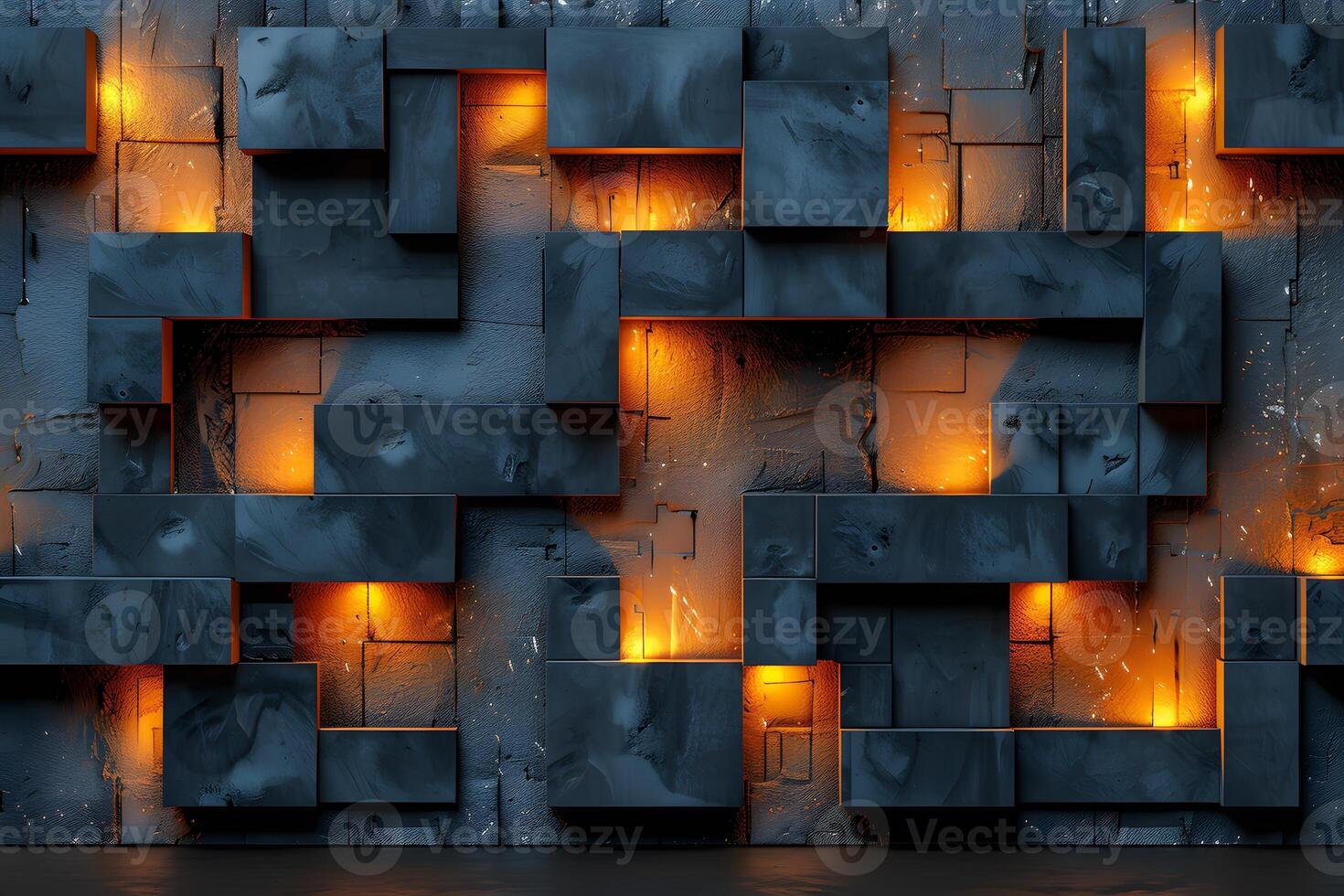 Futuristic Abstract Wall Design with Glowing Orange Elements for Modern Interiors photo