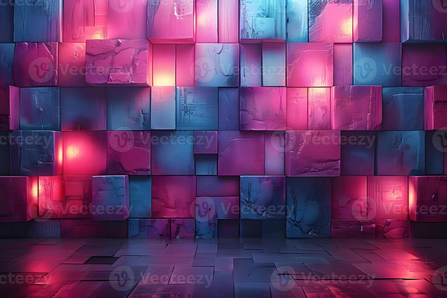 Futuristic Neon Wall with Textured Panels - Vibrant Abstract Design for Digital Art photo