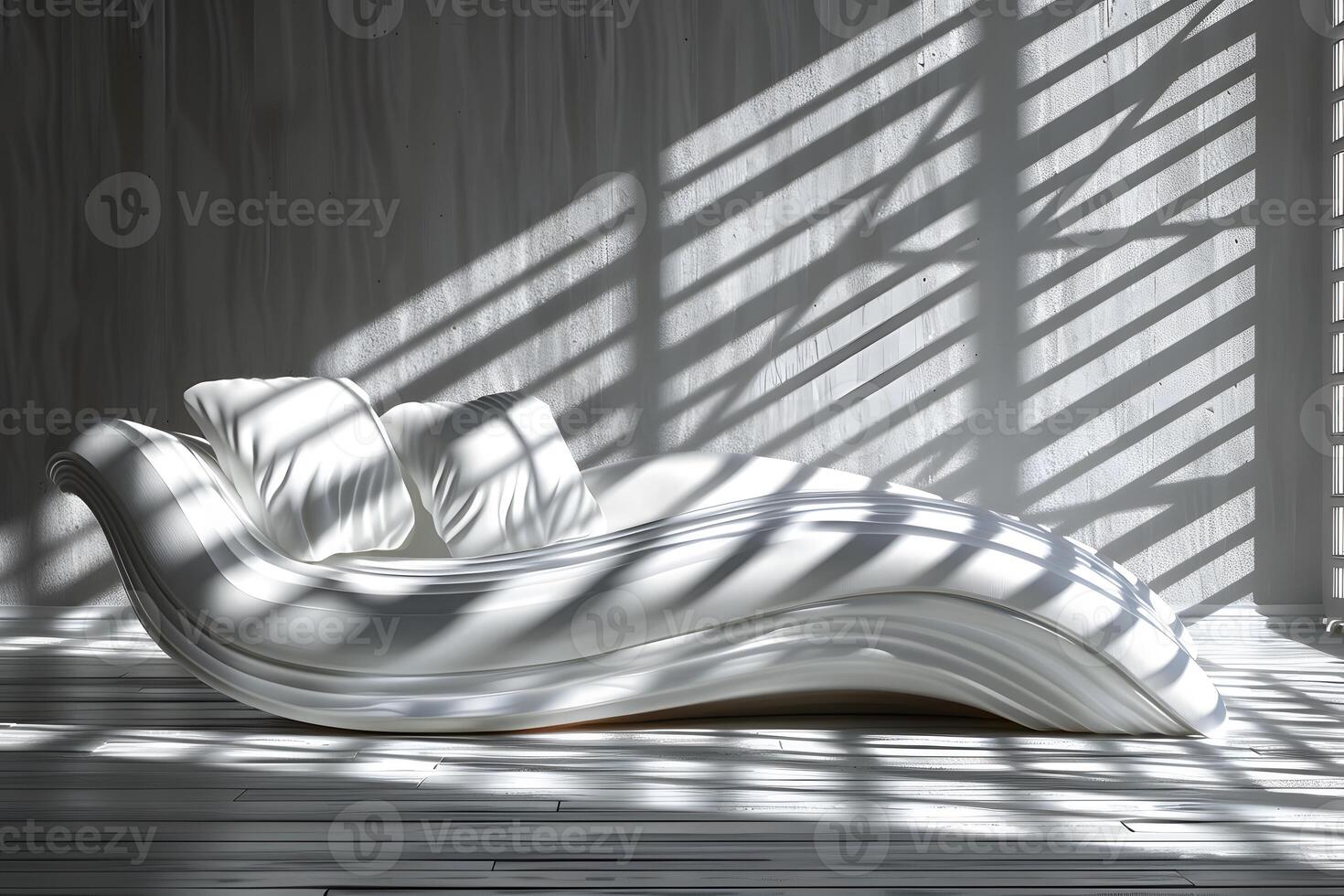 Modern Minimalist White Sofa with Artistic Shadow Patterns for Interior Design photo