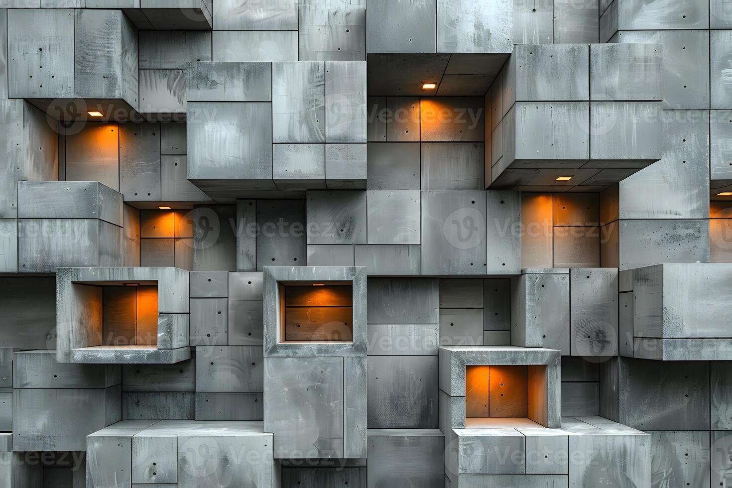 Modern Geometric Architecture with Illuminated Cubic Design Elements for Urban Art Concepts photo