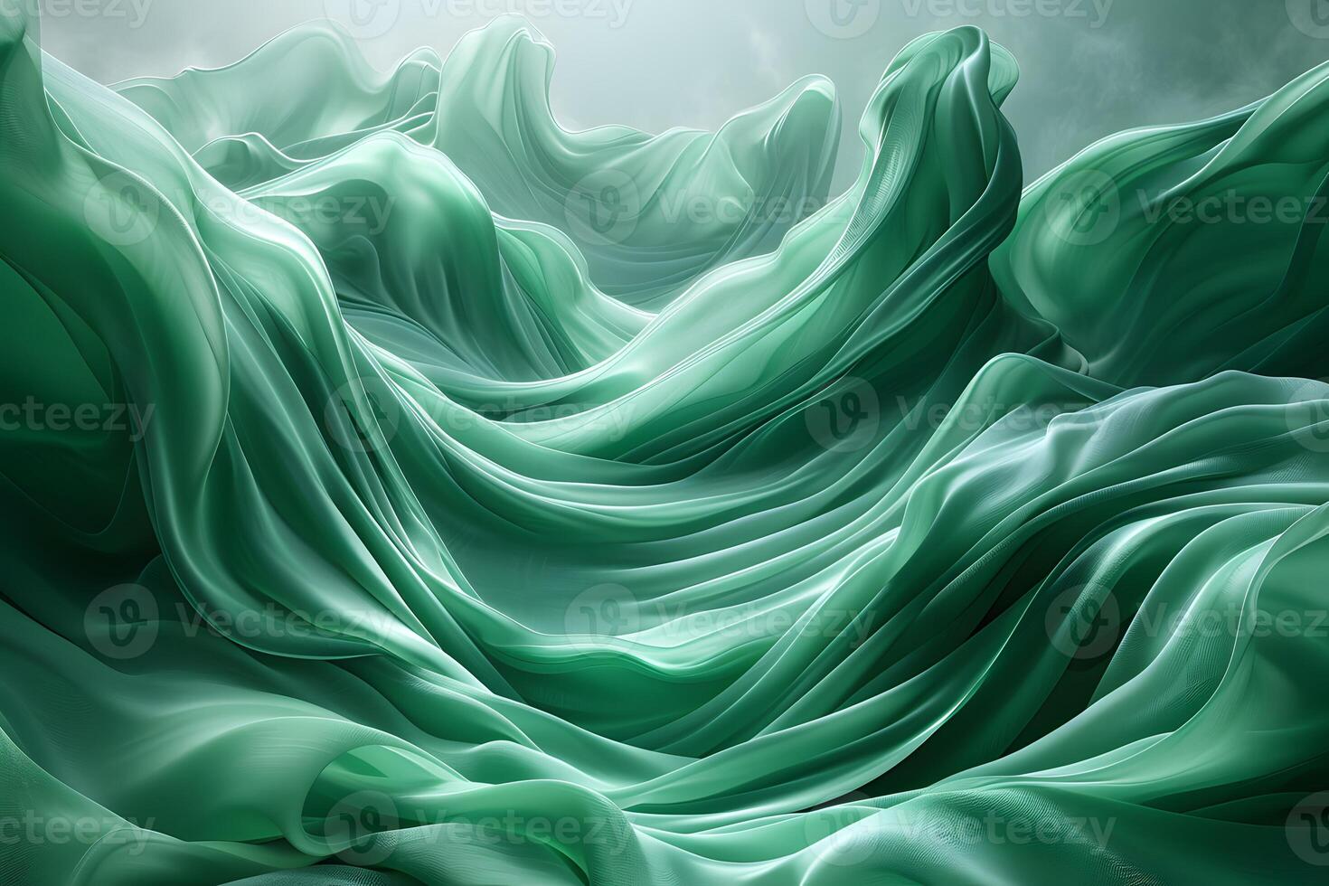 Flowing Green Silk Waves Creating Ethereal Abstract Landscape for Modern Decor and Design photo