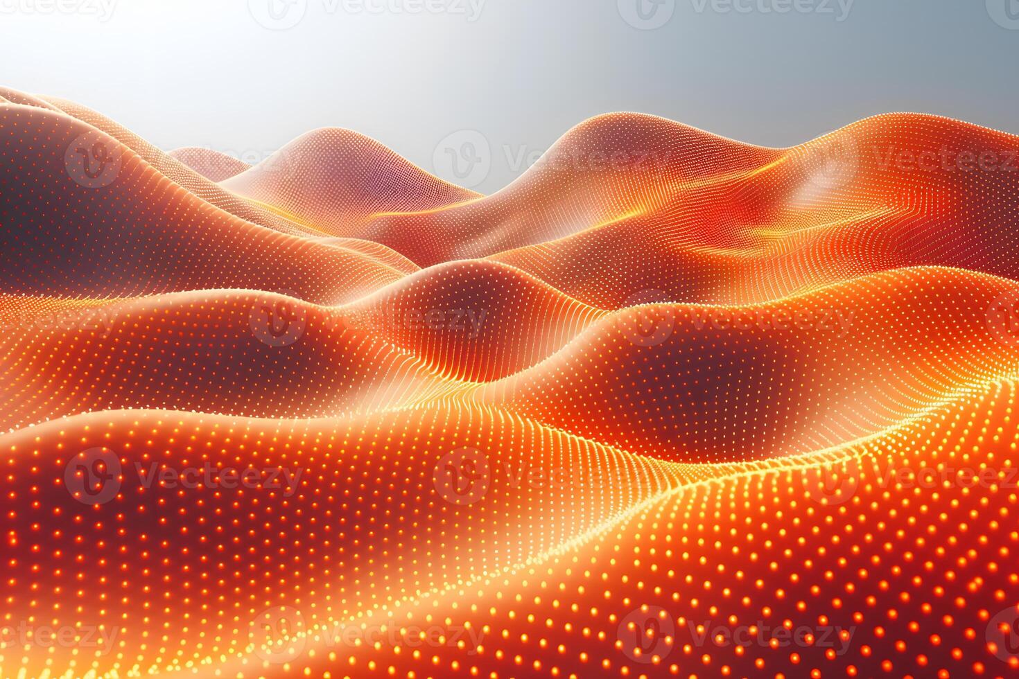 Abstract Digital Landscape with Glowing Orange Waves and Dots for Futuristic Design photo