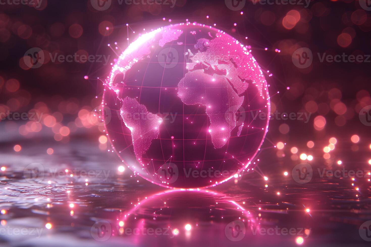 Futuristic Glowing Digital Globe with Pink Network Connections for Technology Design photo