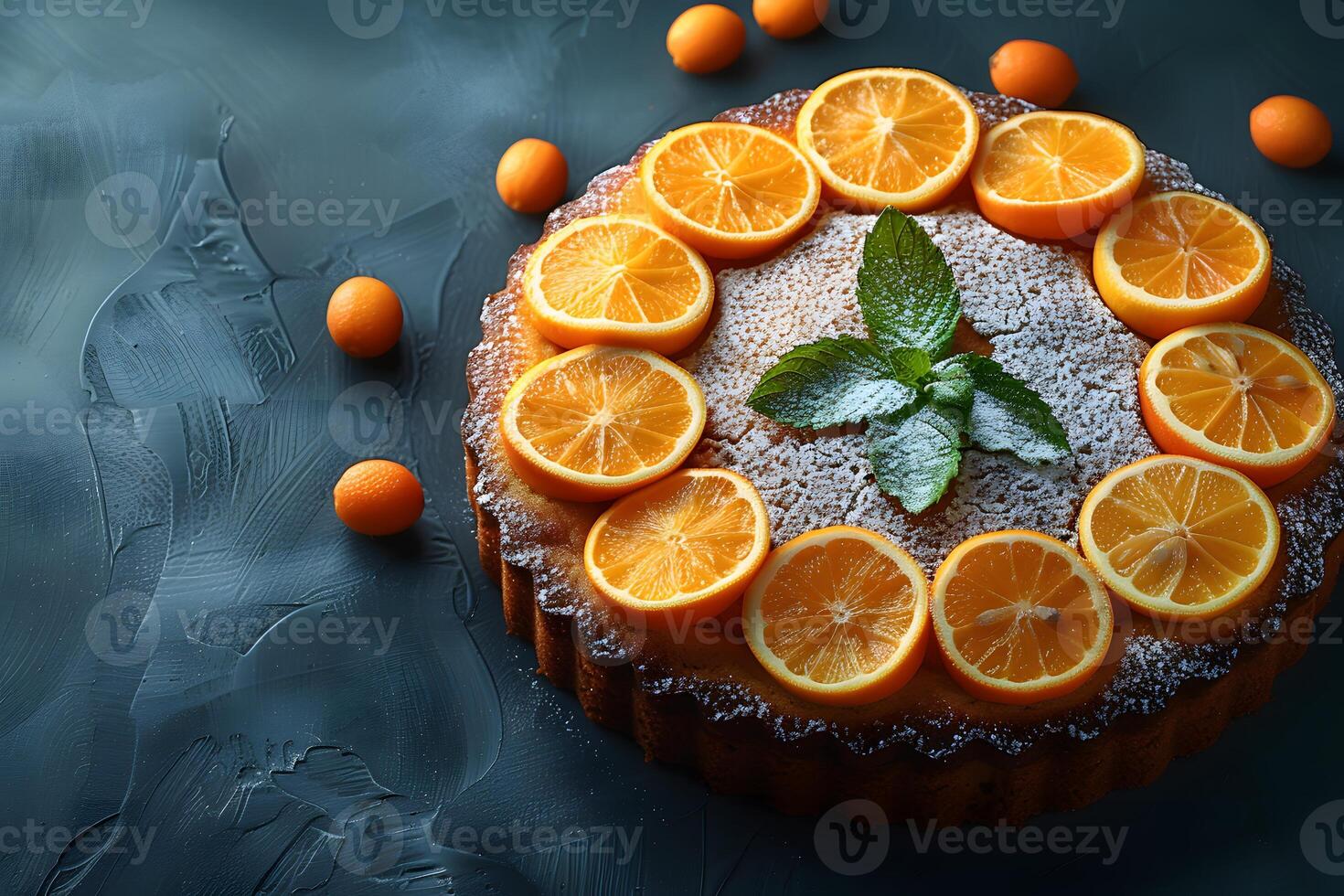 Citrus Delight Elegant Orange Cake with Mint Garnish for Dessert Lovers photo