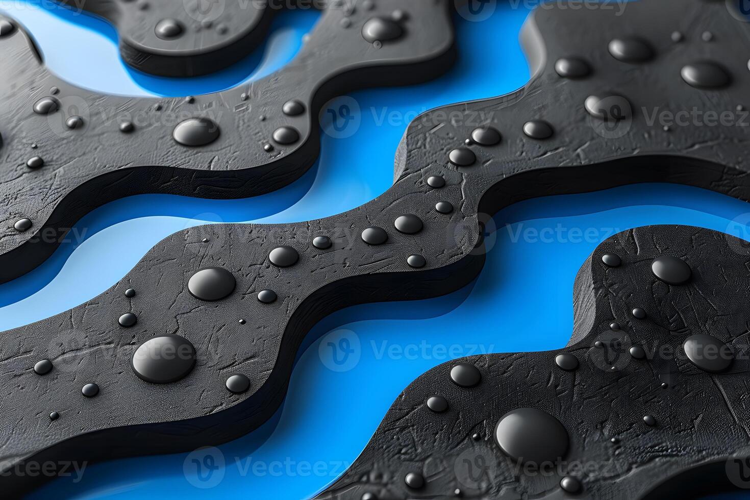 Abstract Fluid Design with Black Textures and Water Droplets on a Vibrant Blue Background for Modern Art and Design photo