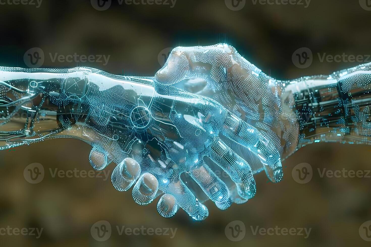 Futuristic Technology Concept of Human-Robot Collaboration in Digital Innovation photo