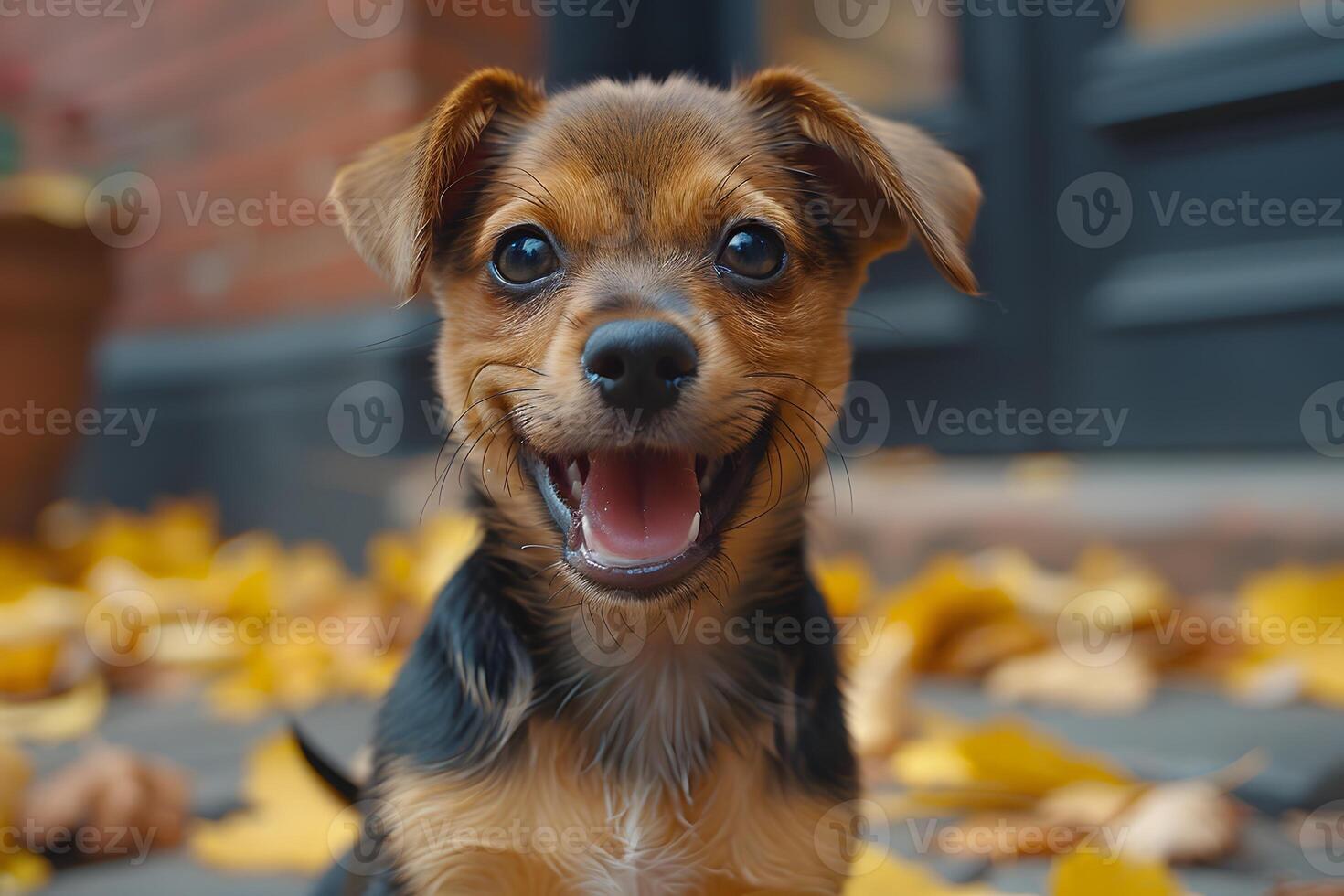 Adorable Puppy Among Autumn Leaves Capturing Joyful Fall Moments photo