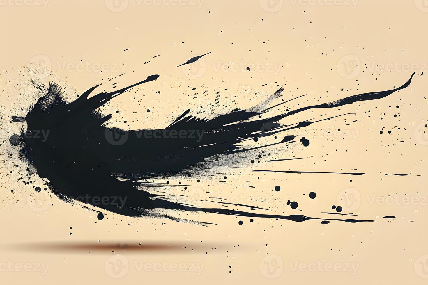 Abstract Black Ink Splash on Beige Background for Creative Design Projects photo