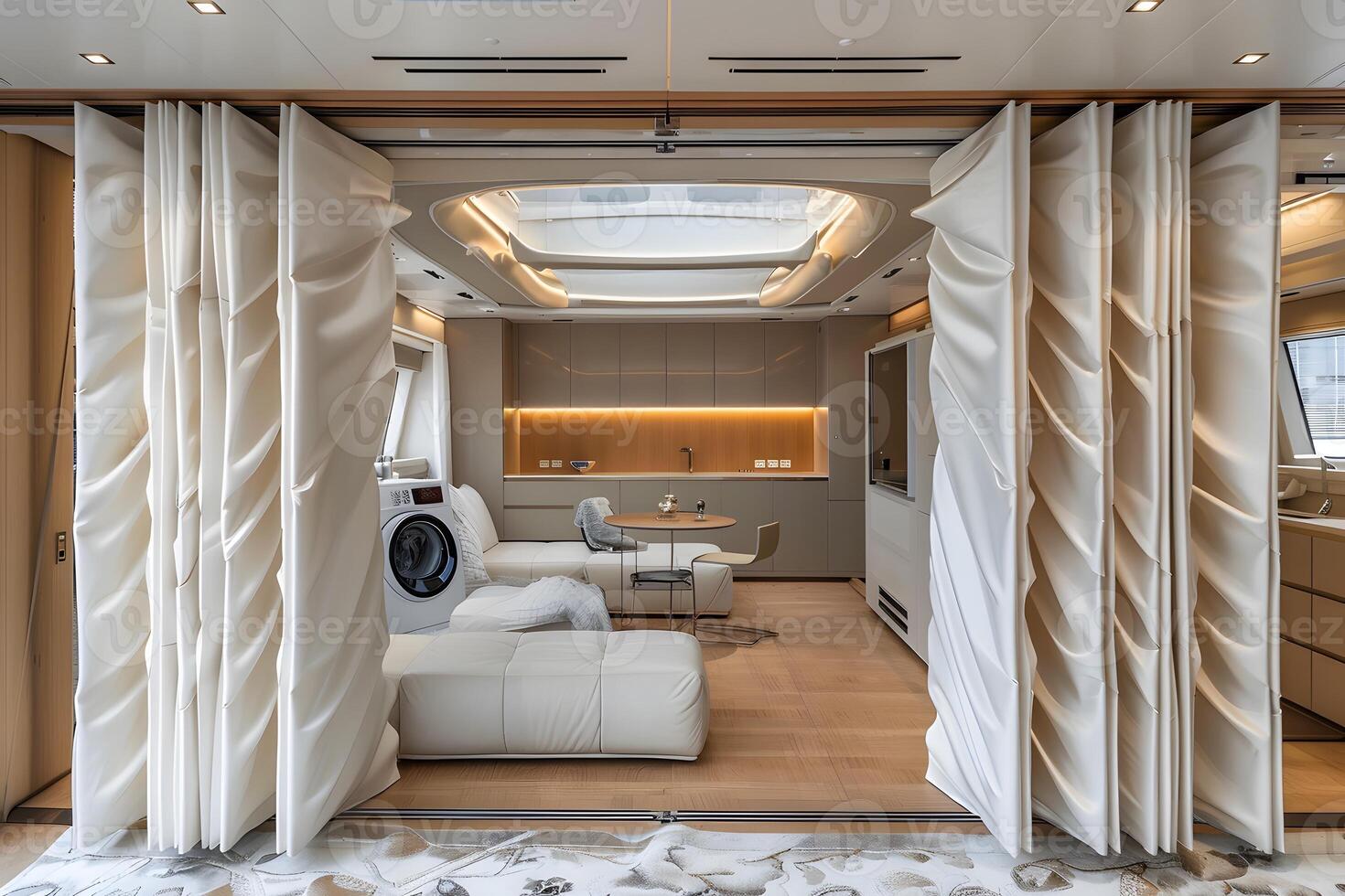 Luxurious Yacht Interior Design Featuring Modern Living and Dining Space photo