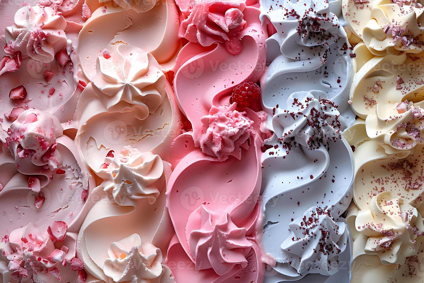 Colorful Array of Flavorful Ice Cream Swirls with Decorative Toppings photo