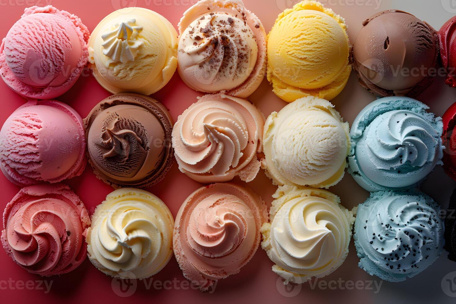 Colorful Array of Assorted Ice Cream Scoops for Summer Dessert Themes and Food Design photo
