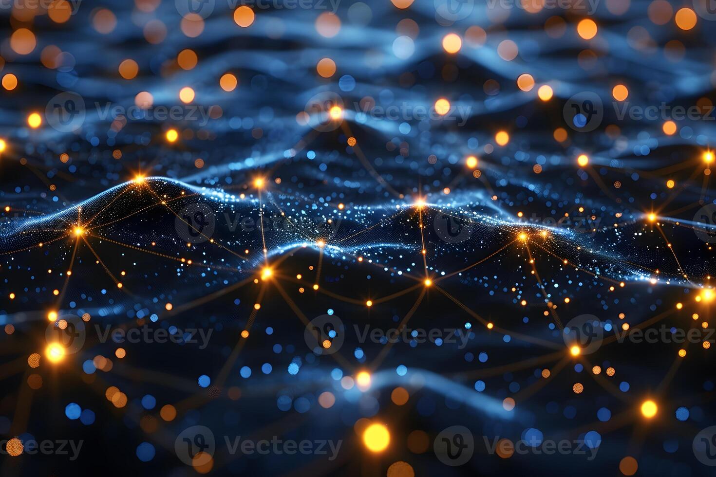 Futuristic Digital Network with Glowing Connections on Undulating Surface photo