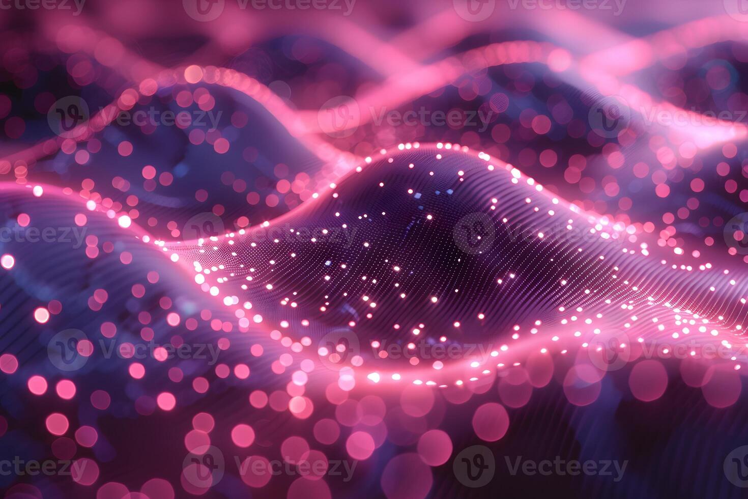 Abstract Wavy Pattern with Glowing Particles in Pink and Purple Hues photo