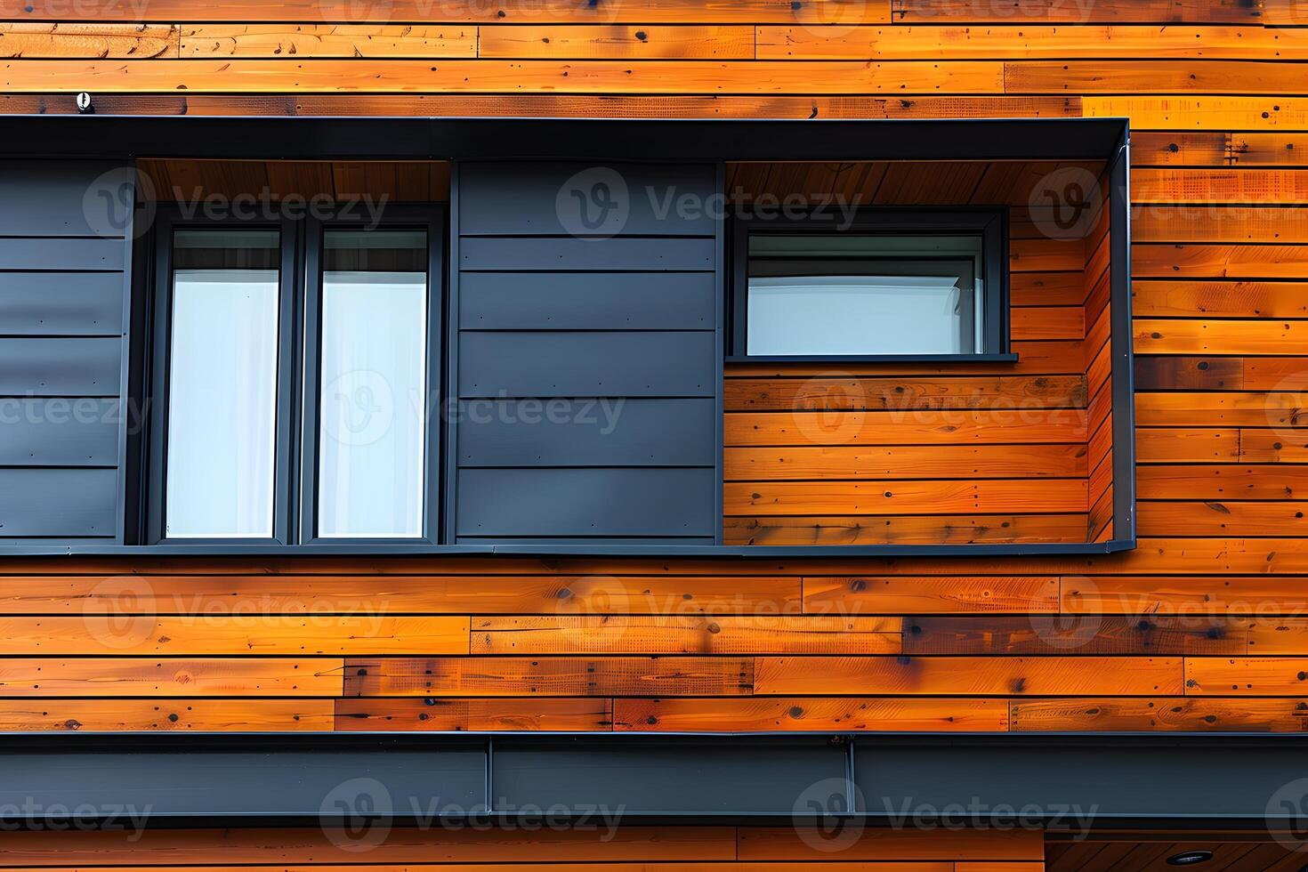 Modern Architectural Design Featuring Wooden Cladding and Stylish Windows photo