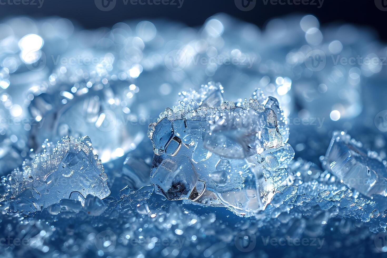 Close-Up of Sparkling Ice Cubes on a Blue Surface for Refreshing Designs photo
