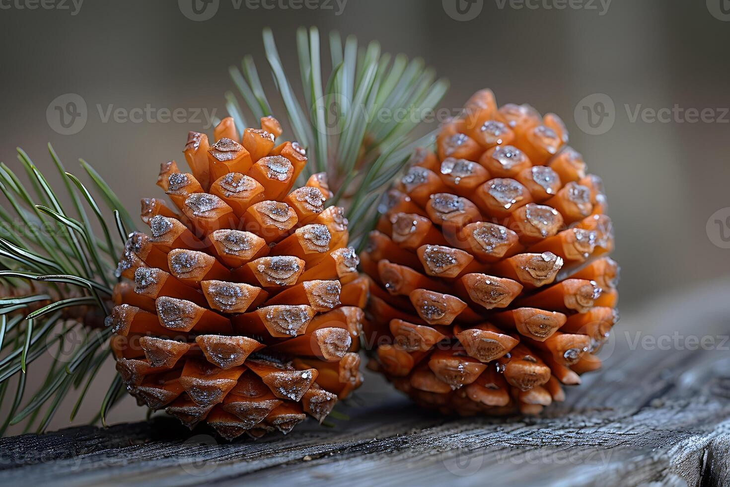 Close-Up of Frosted Pine Cones with Spruce Branches for Winter Decor photo