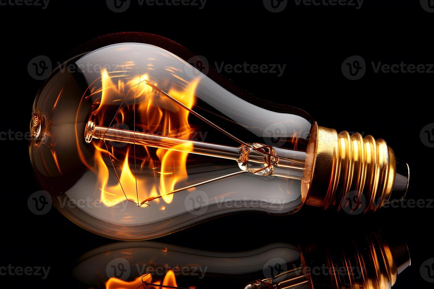 Innovative Concept of Energy and Creativity with a Lightbulb in Flames photo