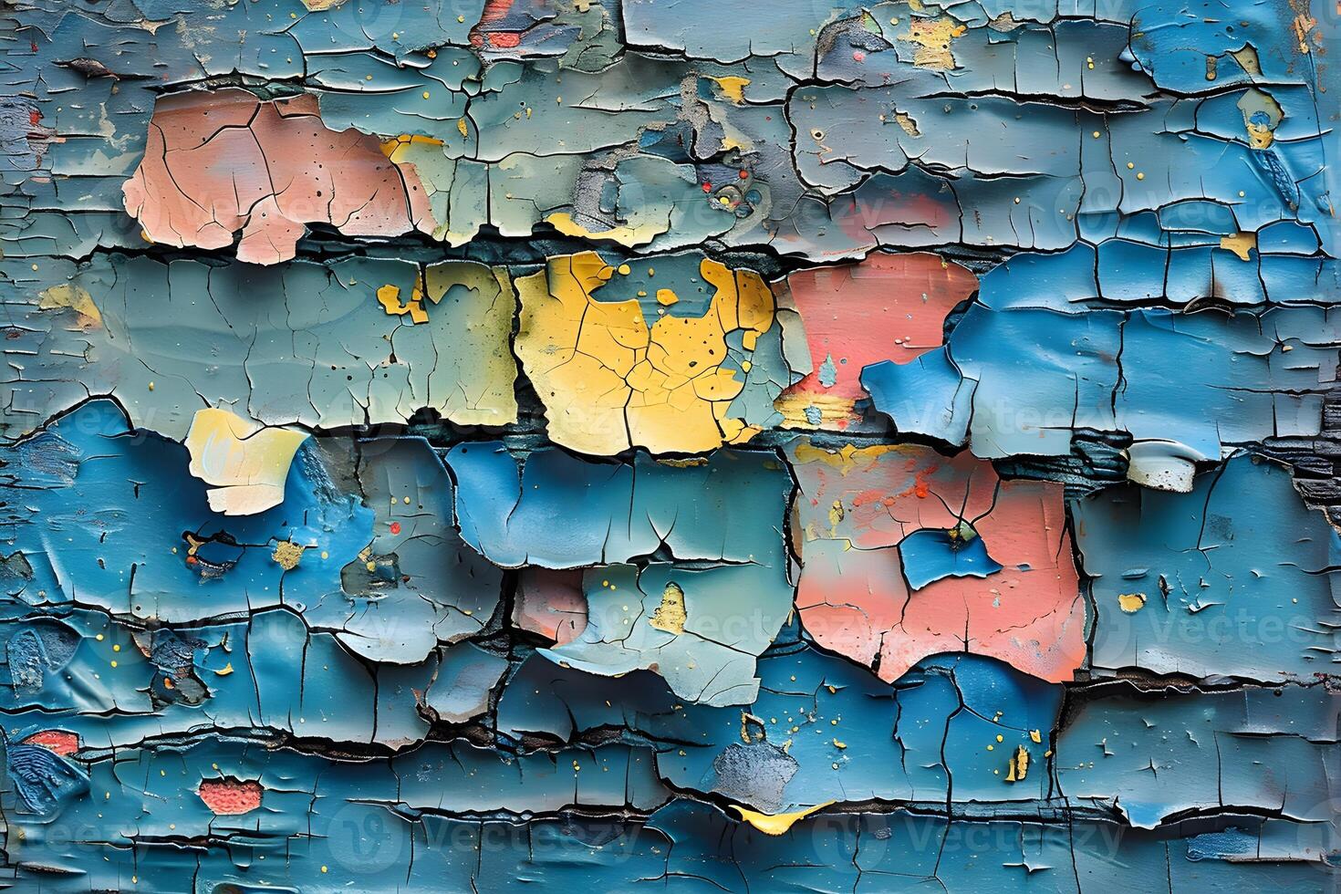 Abstract Textured Landscape with Multicolored Peeling Paint Layers on Aged Surface photo