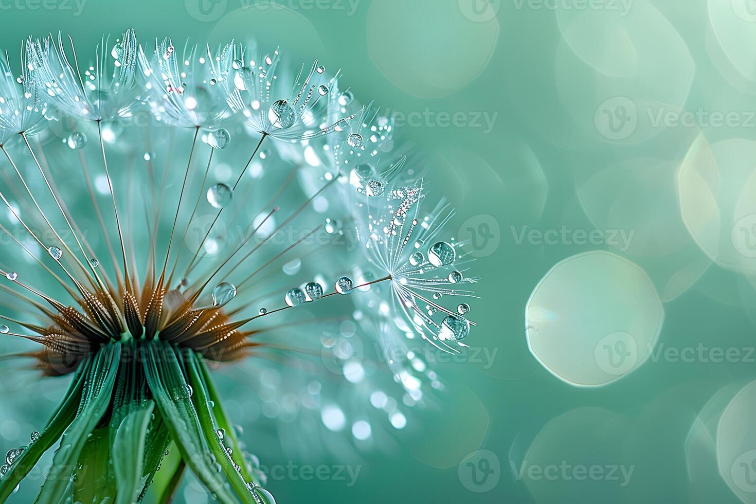 Close-Up of Dew-Covered Dandelion Seed Head with Bokeh Effect photo