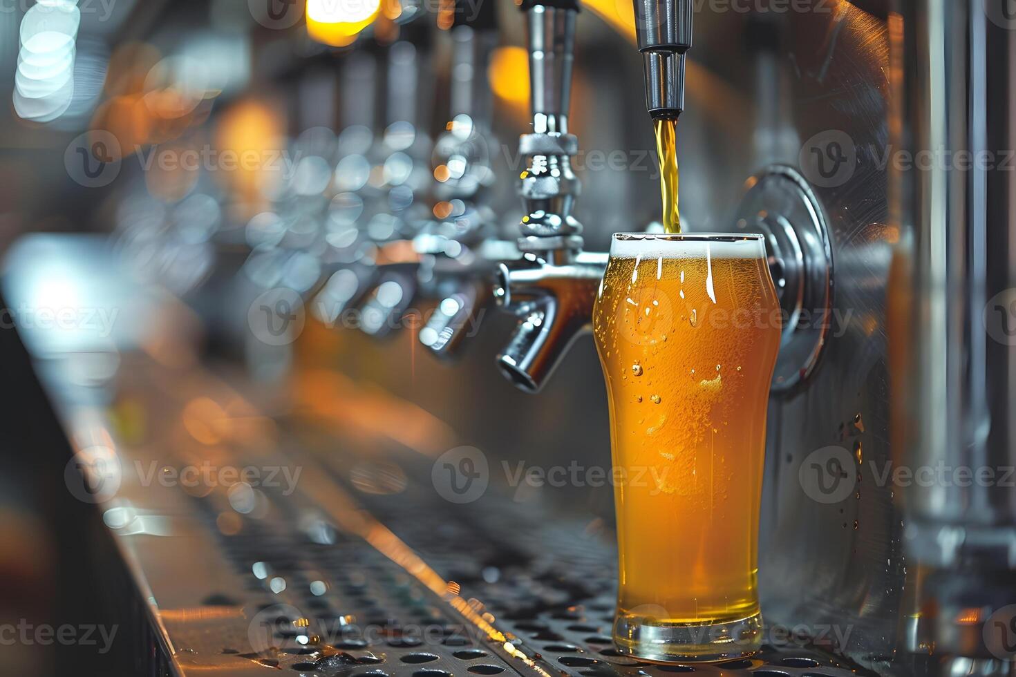 Craft Beer Pouring from Tap in Modern Brewery Bar Setting photo