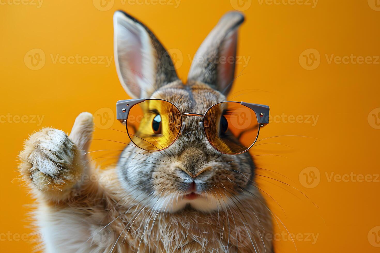Stylish Bunny with Sunglasses Against Vibrant Orange Background - Summer Vibes photo