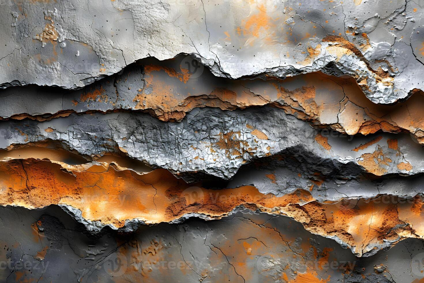 Abstract Texture of Weathered Metallic Surface with Orange and Gray Layers for Background Design photo