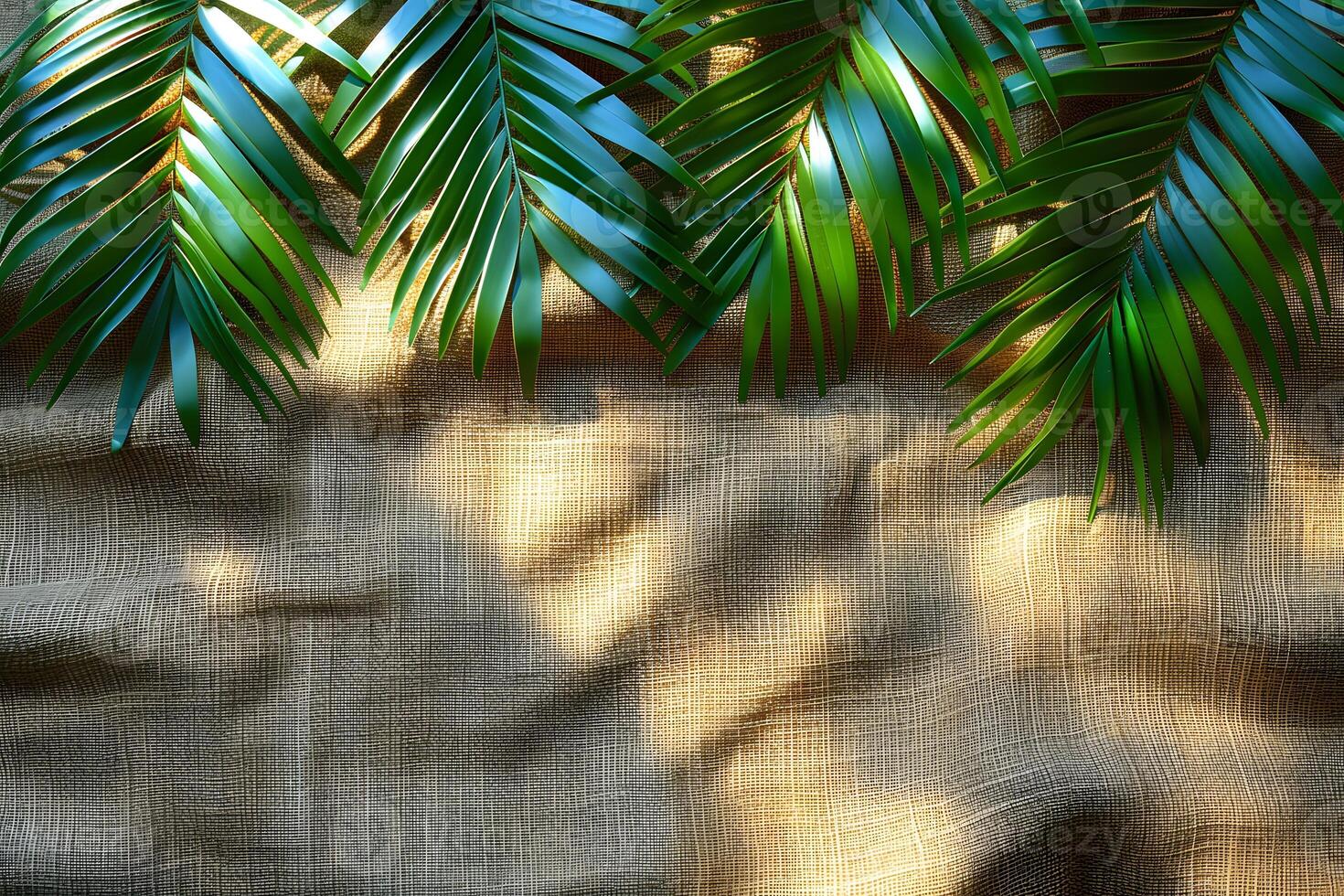 Tropical Palm Leaves Casting Shadows on Burlap for Natural Design Concepts photo