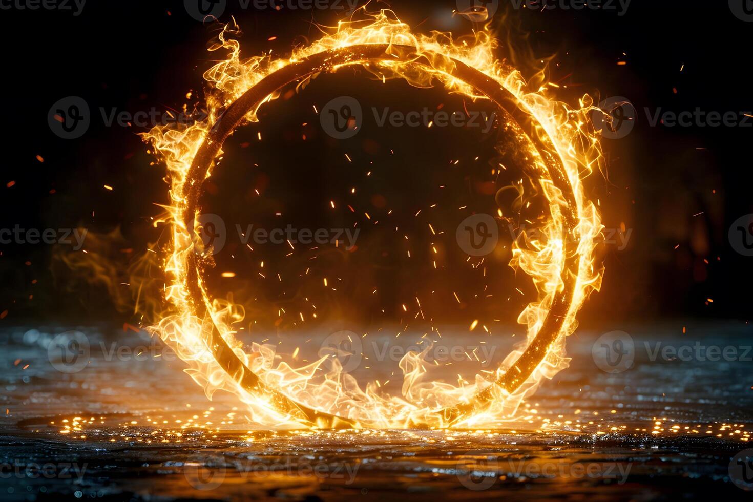 Fiery Ring of Flames on Water Surface Energy, Magic, and Illusion Concept photo
