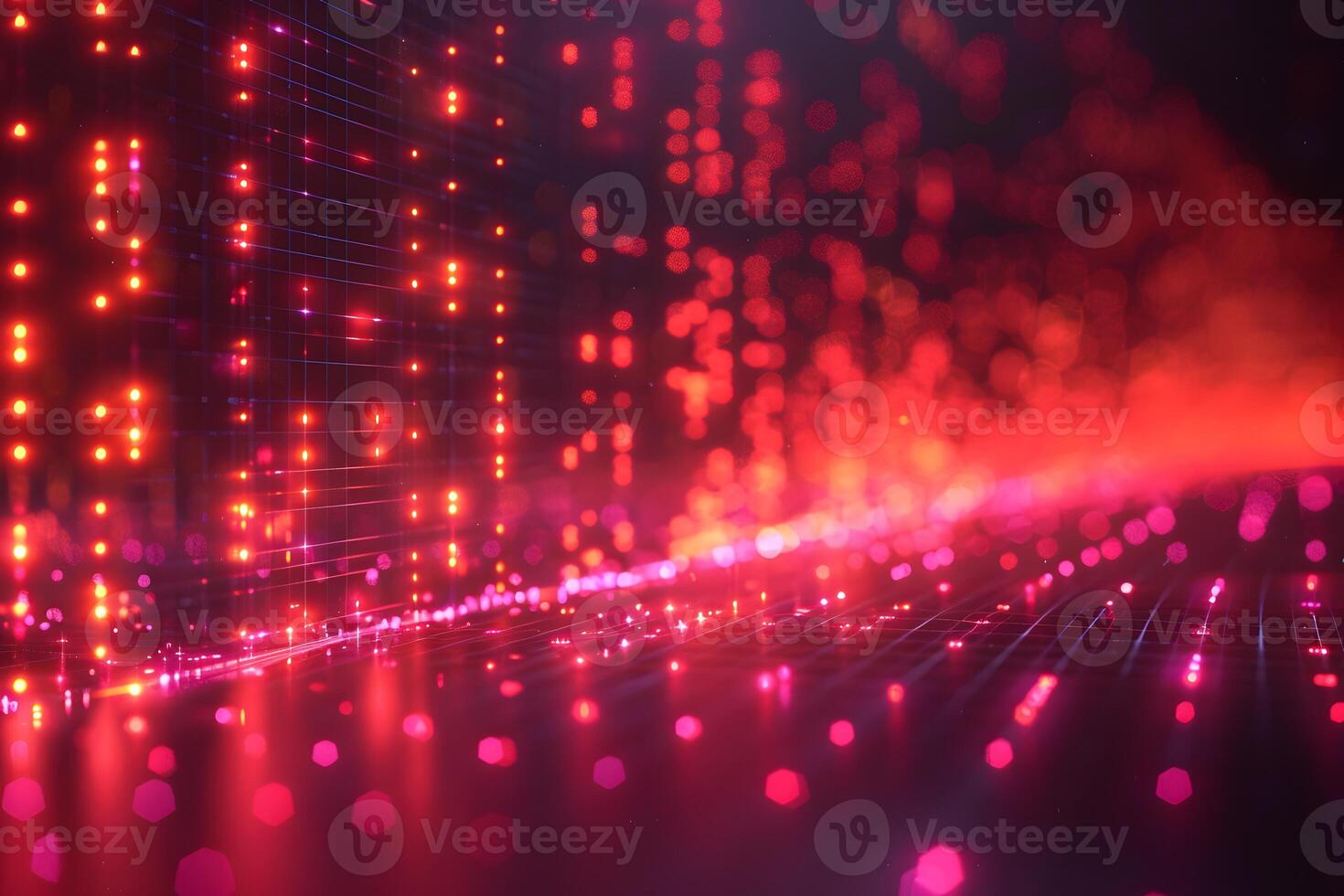 Abstract Digital Landscape with Glowing Red and Pink Light Patterns photo