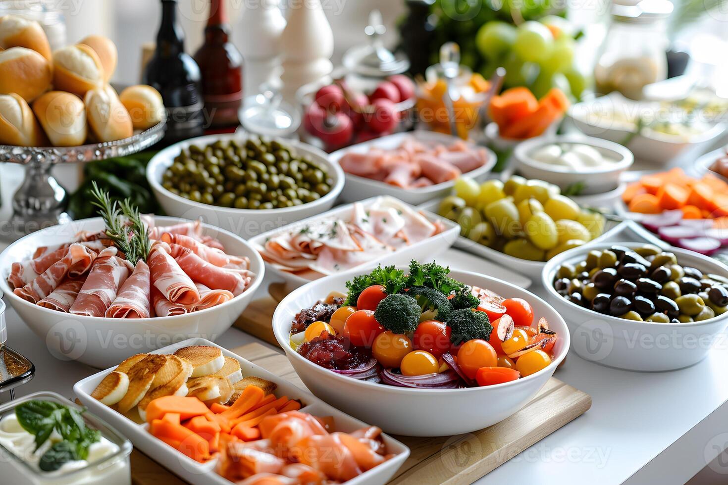 Exquisite Brunch Spread with Fresh Meats, Vegetables, and Fruits for Entertaining photo