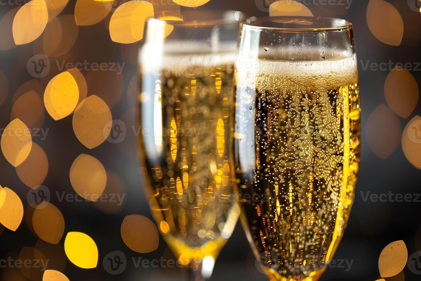 Elegant Celebration with Champagne Glasses and Golden Bokeh Lights photo