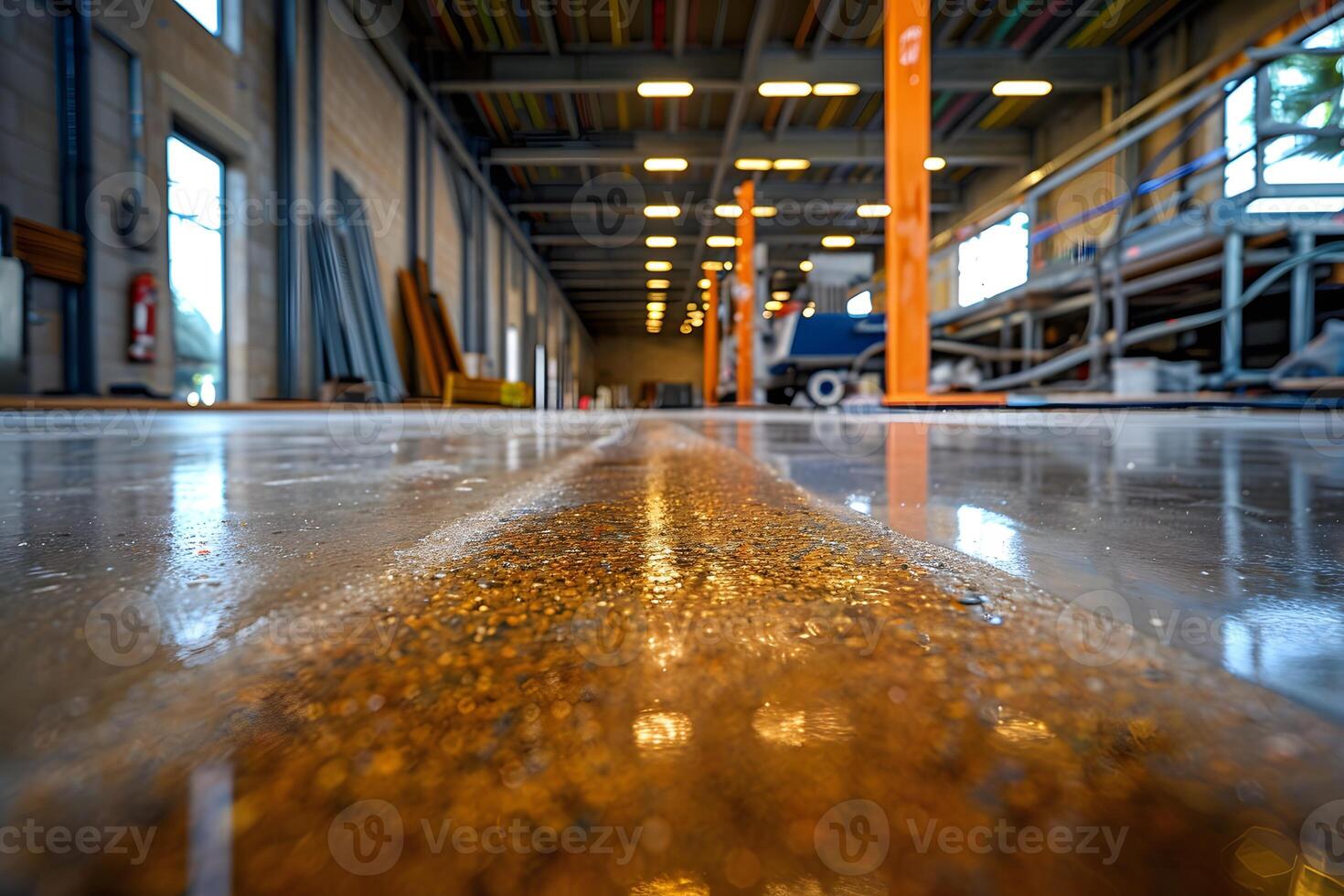 Modern Industrial Warehouse Interior with Polished Concrete Floor photo