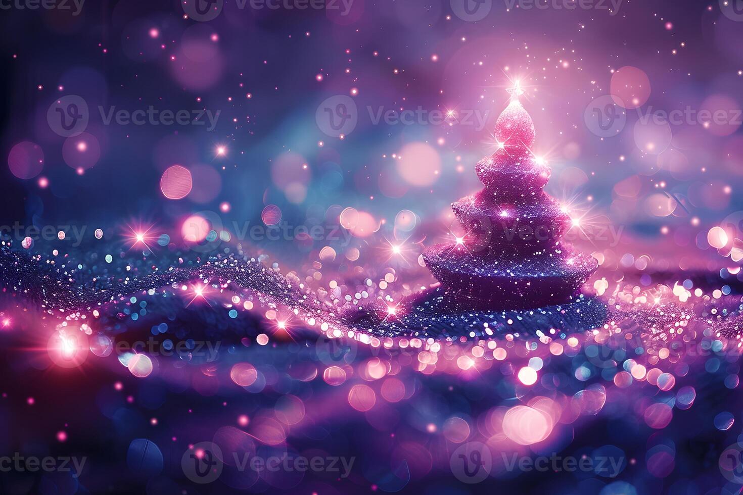 Enchanting Holiday Wonderland Scene with Glowing Christmas Tree in Bokeh Lights photo